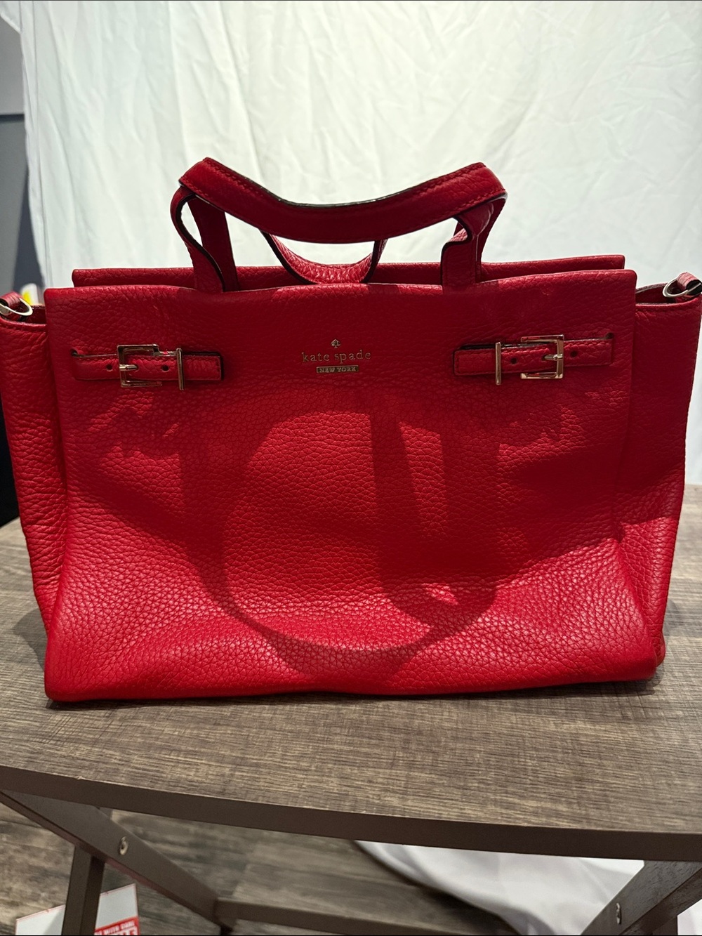kate spade Red Pebbled Leather Satchel with Gold Hardware
